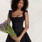 Black suspenders waist slim A-line short skirt homecoming dress R3758