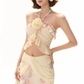 Pure desire ruffled flower halter neck top 2025 hip holiday maxi dress suit R1339