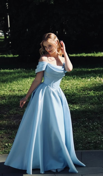 Clean Silky Women's Prom Gown Pale Blue Corset Maxi Evening Dress Birthday Dress — Fall Outfit 2026 New RS3139