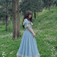 Puffy Lace Trim Women's Prom Gown Baby Blue Corset Maxi Evening Dress Birthday Dress — Fall Outfit 2026 New RS3159