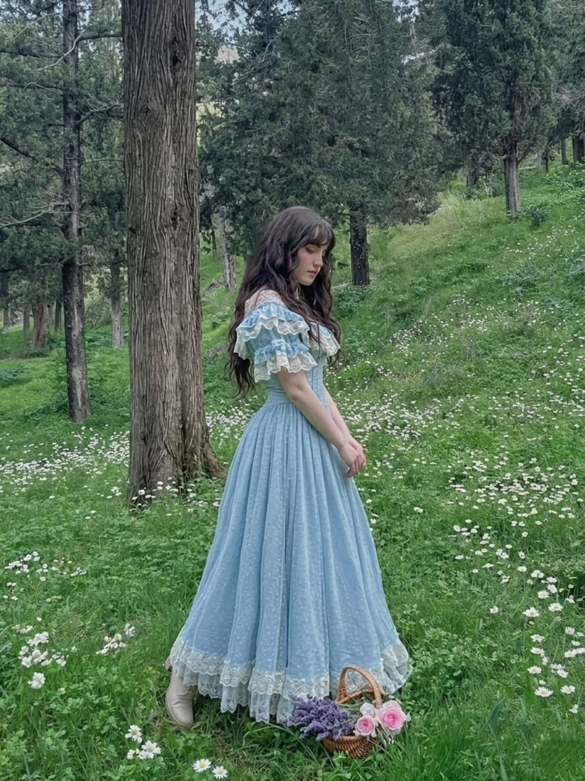 Puffy Lace Trim Women's Prom Gown Baby Blue Corset Maxi Evening Dress Birthday Dress — Fall Outfit 2026 New RS3159