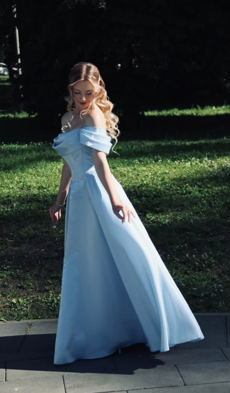 Clean Silky Women's Prom Gown Pale Blue Corset Maxi Evening Dress Birthday Dress — Fall Outfit 2026 New RS3139