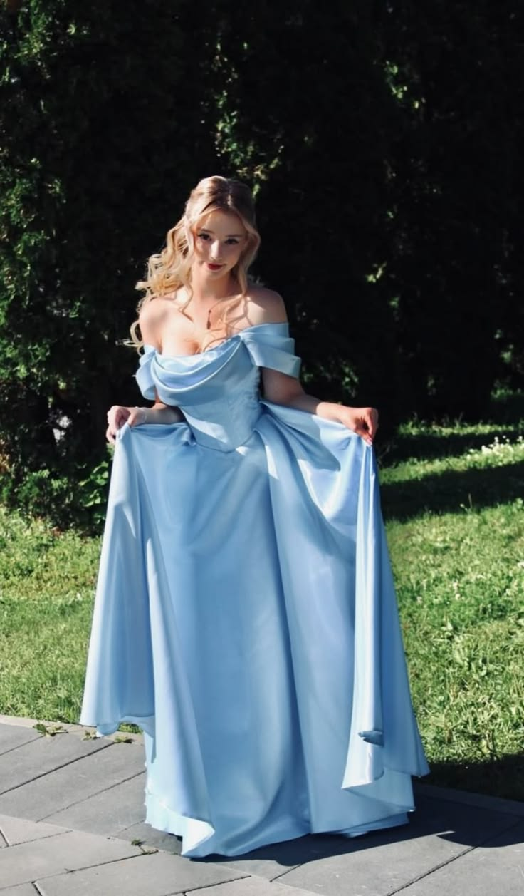 Clean Silky Women's Prom Gown Pale Blue Corset Maxi Evening Dress Birthday Dress — Fall Outfit 2026 New RS3139