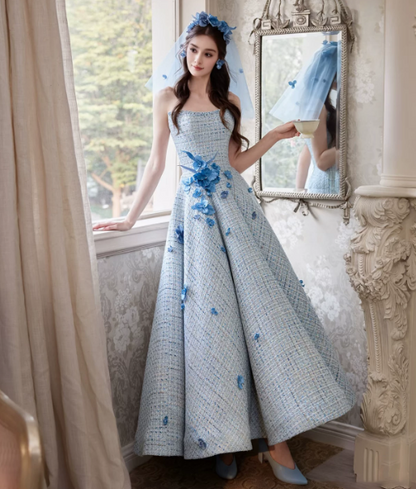 Chanel-inspired Applique Prom Gown , Blue Women's Maxi Evening Dress Birthday Dress RS2723