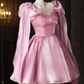 Princess Style Pink A-Line Spaghetti Straps with Bow-knot Corset Mini Birthday Dress Homecoming Dress RS444