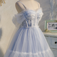 Dreamy Blue Homecoming Dress , Embroidered Tulle Pretty Corset Short Prom Dress Cami Dress RS1692
