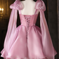 Princess Style Pink A-Line Spaghetti Straps with Bow-knot Corset Mini Birthday Dress Homecoming Dress RS444
