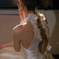 French Chic White Applique Halter A-Line Satin Silky Corset Maxi Wedding Dress RS2513