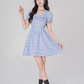 Plaid dress puff sleeves high waist short skirt new style high-end square neck A-line skirt R4496