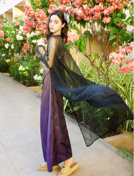 Elegant Gradient Spaghetti Straps Maxi Prom Dress Evening Dress RS642