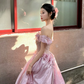 French Chic Pink A-Line Off-the-shoulder Applique Corset Maxi Prom Dress Evening Dress RS644