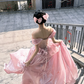 French Chic Pink A-Line Off-the-shoulder Applique Corset Maxi Prom Dress Evening Dress RS644