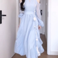 Blue off-shoulder halter neck dress gentle temperament beautiful dress R0741