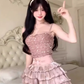 Large size French niche rich girl style sequined slim fit camisole top and puffy skirt suit R1838
