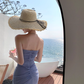 French holiday style purple flower hollow design tube top dress female seaside holiday sexy long dress R0305