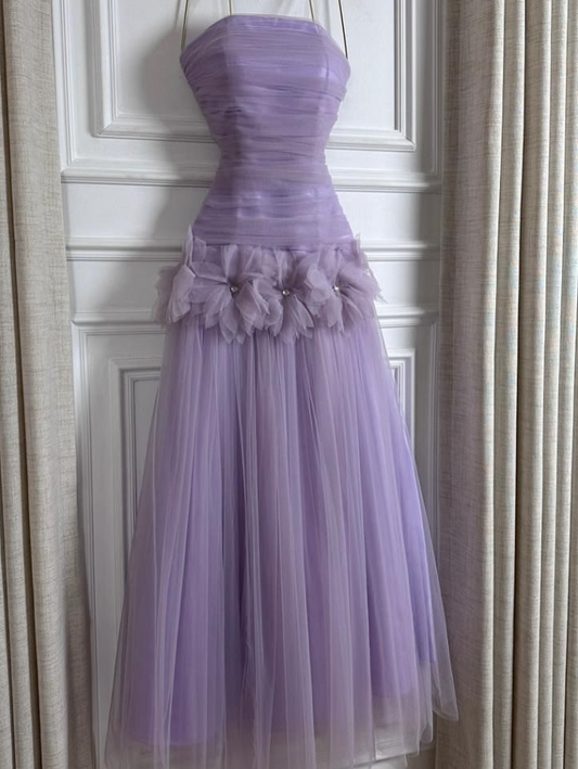 Gentle Purple A-Line Spaghetti Straps Applique Corset Maxi Prom Dress Evening Dress RS655