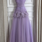 Gentle Purple A-Line Spaghetti Straps Applique Corset Maxi Prom Dress Evening Dress RS655