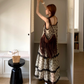 Fairy floral sling cake skirt retro college style v-neck tea break French niche design dress R1733