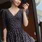 Black floral V-neck slim waist A-line short skirt homecoming dress R3682
