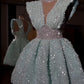 Light green sleeveless slim waist shiny short skirt homecoming dress R3550