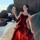 Fairy mermaid dress ruffled high-grade temperament red dress R1716