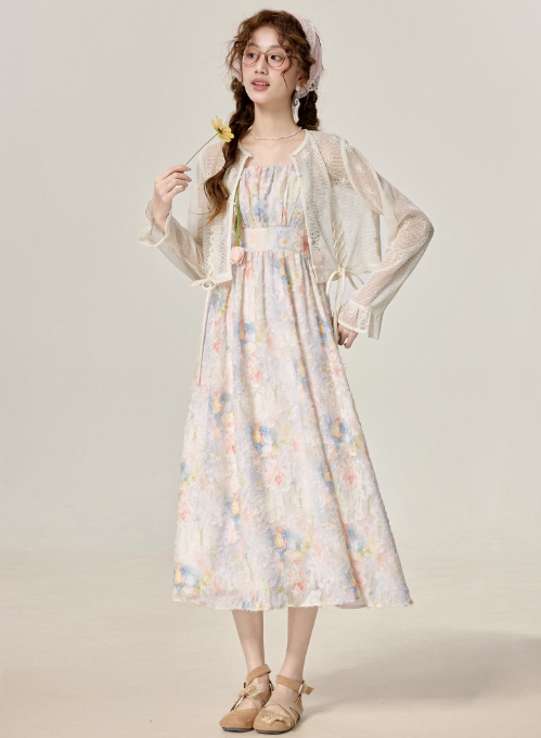 Summer temperament gentle style suspender dress pink girl floral dress R1889