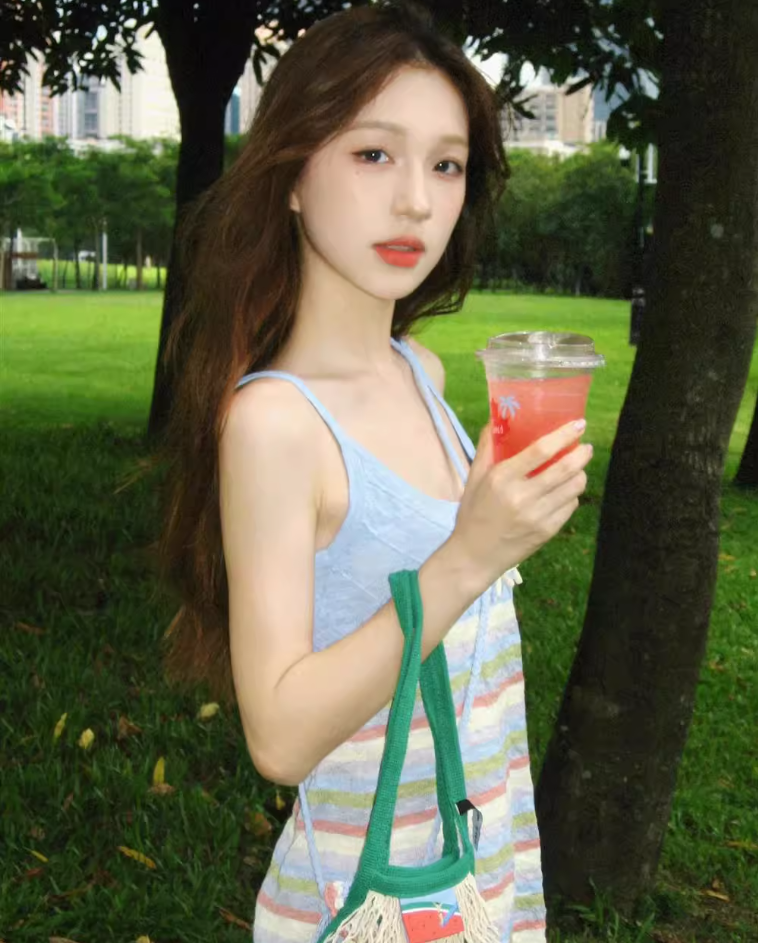 Sweet dopamine rainbow striped knitted dress small sling hip skirt pure desire forest style R1640