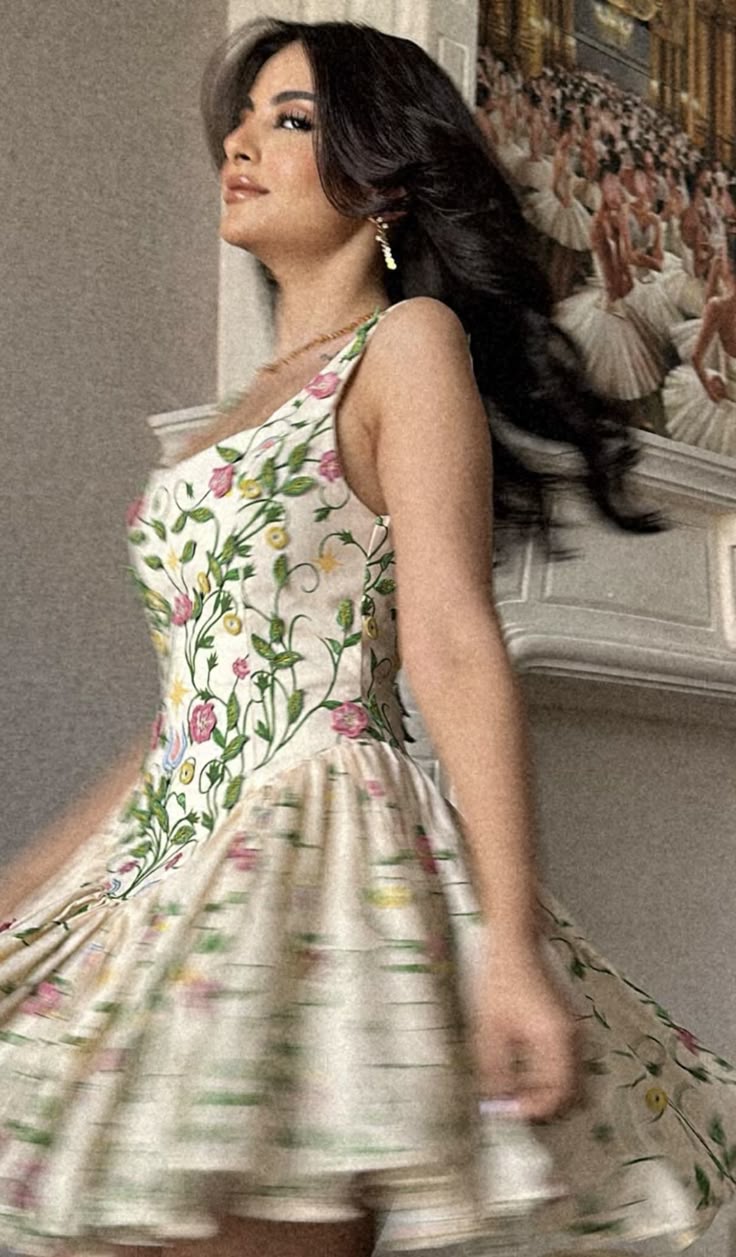 Fresh green floral suspenders low-cut sexy waist skirt homecoming dress R2623