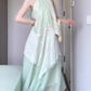 Green sleeveless halter dress irregular gentle temperament loose beach dress R0705
