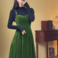 Fairy French retro velvet suspender skirt slim fit waist long skirt dress R1722