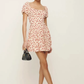 Dress French Cherry Print Square Neck Puff Sleeves Ruffle Waist Short Skirt R2933