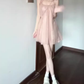 Gentle temperament pink mesh sling dress beautiful loose A-line short skirt R0723