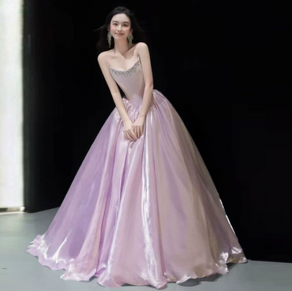 Silky Beaded Puffy Corset Prom Gown , Lavender Dreamy Women's Maxi Evening Dress Birthday Dress RS2519
