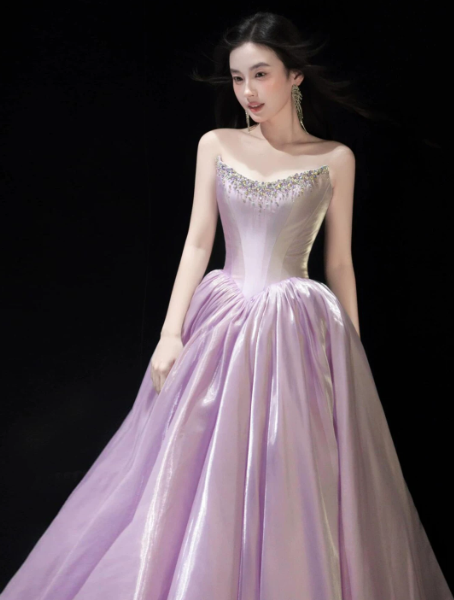 Silky Beaded Puffy Corset Prom Gown , Lavender Dreamy Women's Maxi Evening Dress Birthday Dress RS2519
