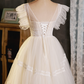 Cute White Homecoming Dress , Embroidered Tulle Pretty Corset Short Prom Dress Cami Dress RS1693