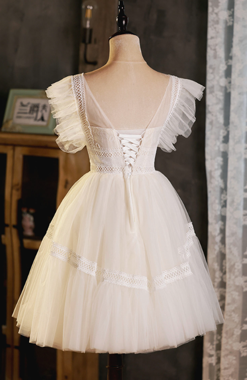 Cute White Homecoming Dress , Embroidered Tulle Pretty Corset Short Prom Dress Cami Dress RS1693