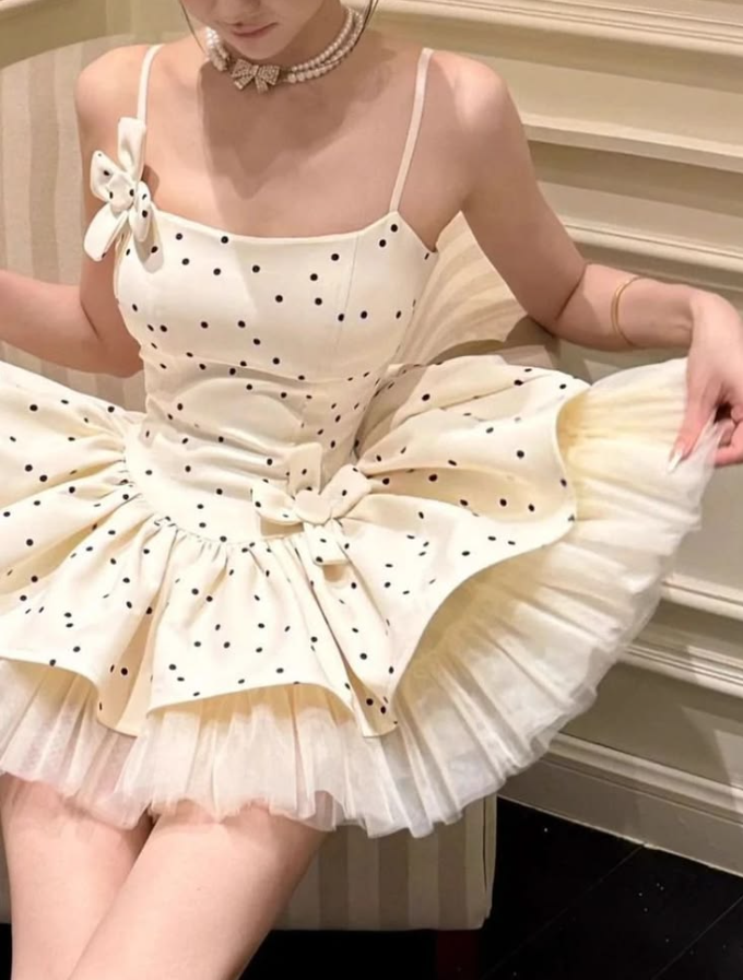 Cute Ivory A-Line Spaghetti Straps Polka Dots Corset Mini Prom Dress Homecoming Dress RS647
