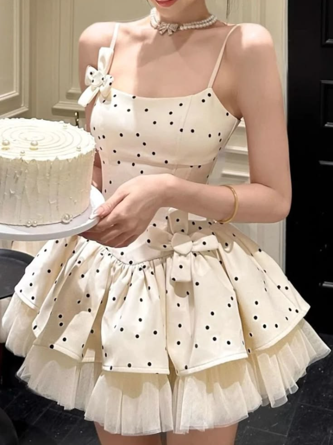 Cute Ivory A-Line Spaghetti Straps Polka Dots Corset Mini Prom Dress Homecoming Dress RS647