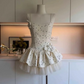 Cute Ivory A-Line Spaghetti Straps Polka Dots Corset Mini Prom Dress Homecoming Dress RS647