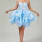 Niche Pale Blue Ruffled A-Line Strapless Corset Mini Prom Dress Homecoming Dress RS649