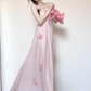 Large French pure pink flower dress beautiful suspender dress for seaside vacation R1827