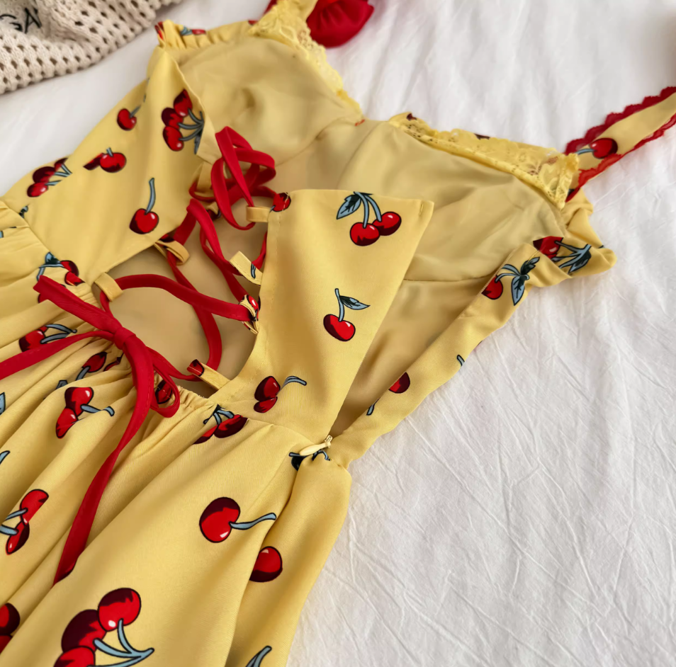 Yellow holiday style irregular backless suspender skirt + skirt R2032