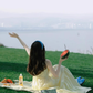Yellow suspender dress for vacation and seaside travel R1514