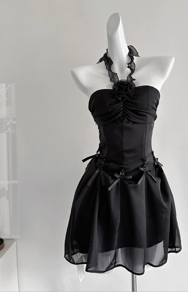 Summer style one dress three wear pure desire slim heavy bow suspender dress R2114