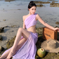 Photo skirt waist-baring one-shoulder dress design seaside atmosphere holiday beach skirt R1592