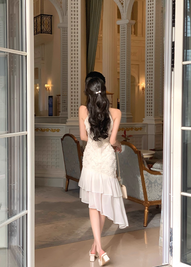 French retro lace dress splicing slim temperament fishtail skirt summer new style R4339