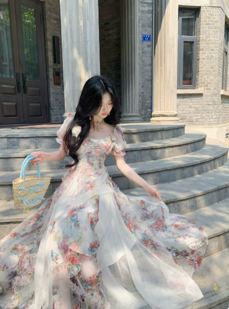 Charming White Floral A-Line Square Applique Corset Maxi Prom Dress RS656