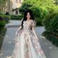 Charming White Floral A-Line Square Applique Corset Maxi Prom Dress RS656