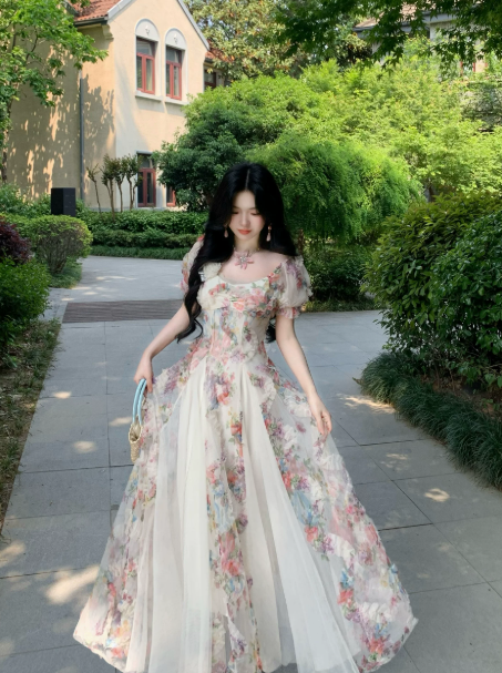 Charming White Floral A-Line Square Applique Corset Maxi Prom Dress RS656