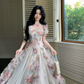 Charming White Floral A-Line Square Applique Corset Maxi Prom Dress RS656